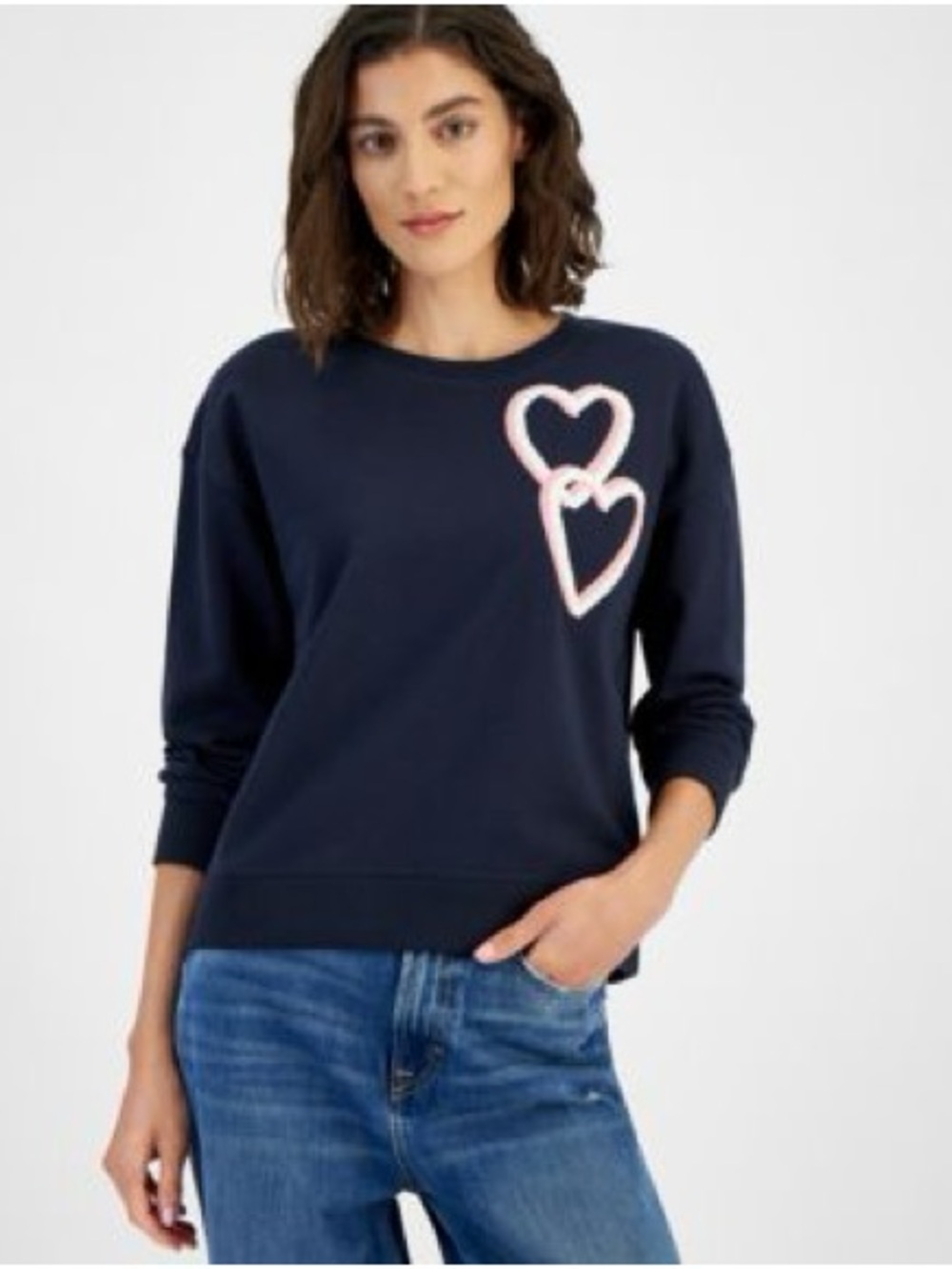 Tommy Hilfiger Navy Crewneck Sweatshirt with Pink Hearts